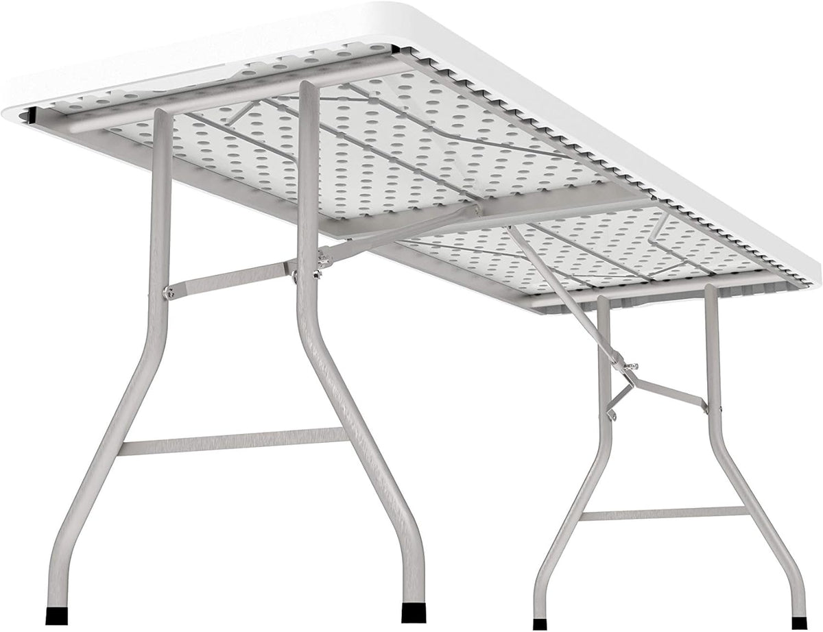 White 4 Foot Folding Utility Table with Carrying Handle K414
