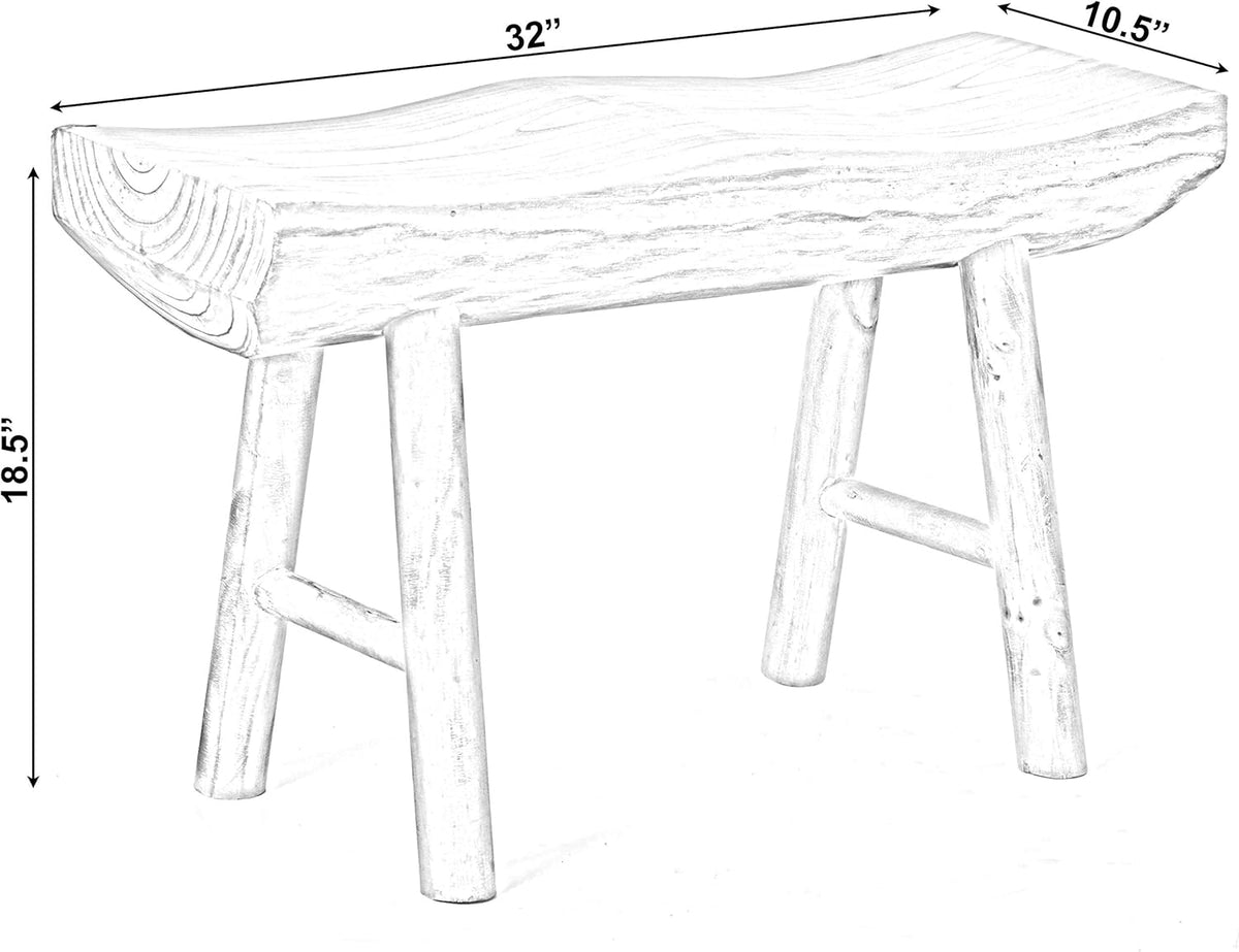 Rustic Carved Wood Natural Edge Accent Bench Z697028