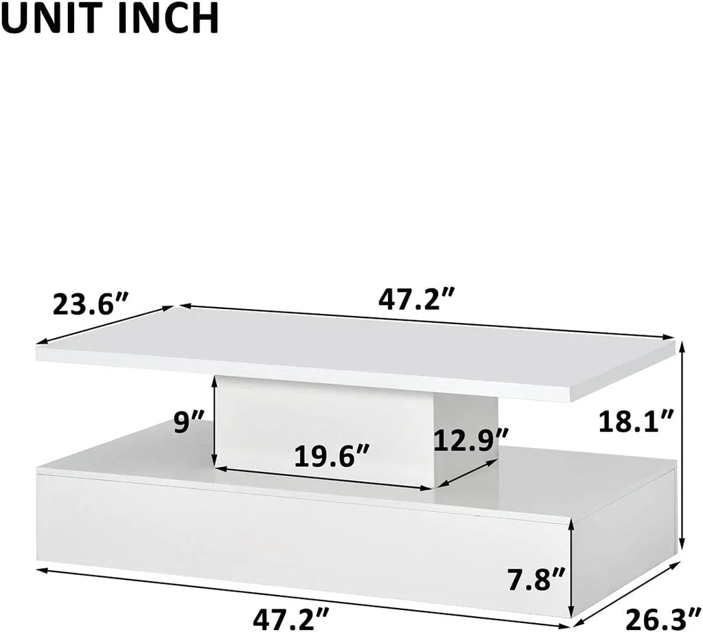 White 47 In Coffee Table with LED Light and Control W536754
