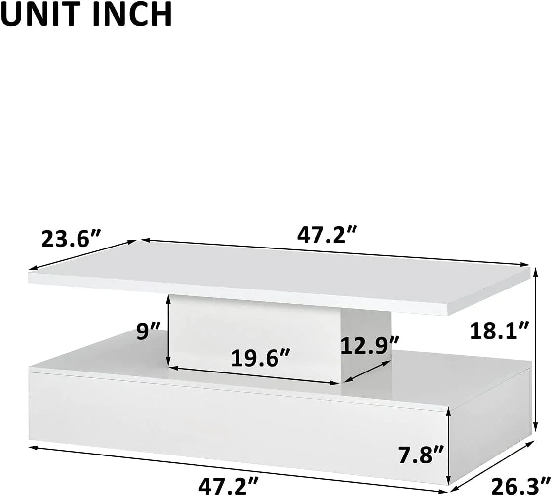 White 47 In Coffee Table with LED Light and Control W536754