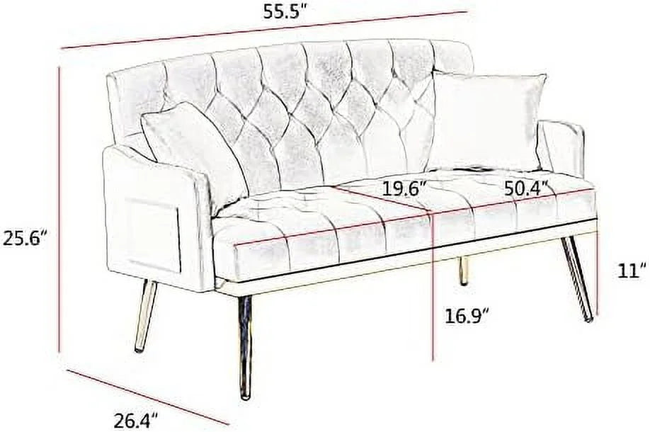 Beige Chenille Two-Seater Sofa with Metal Legs J458