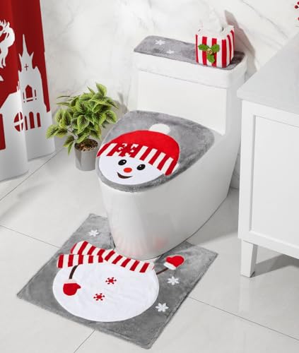 Christmas Toilet Seat Cover and Rug Set of 4 J9876