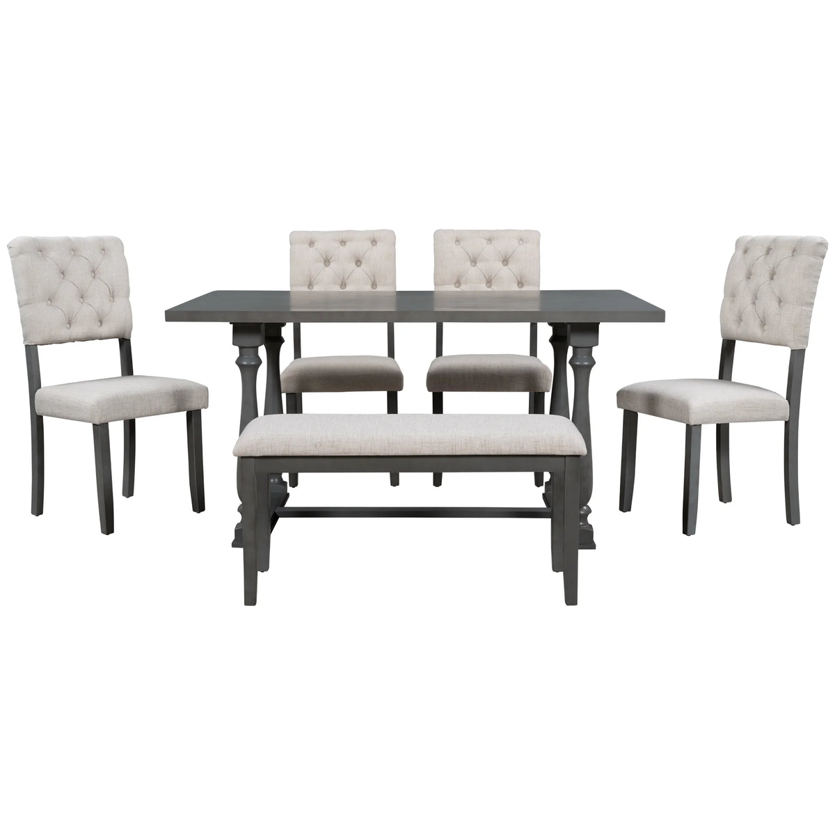Rectangular Dining Table Set with Bench and 4 Upholstered Chairs X259752