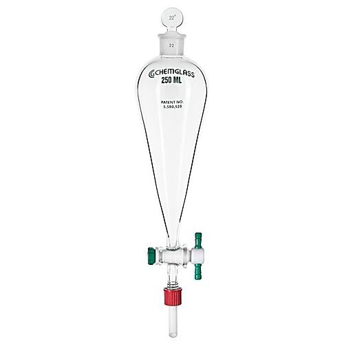 125mL Squibb Separatory Funnel with PTFE Stopcock and Glass Stopper O410