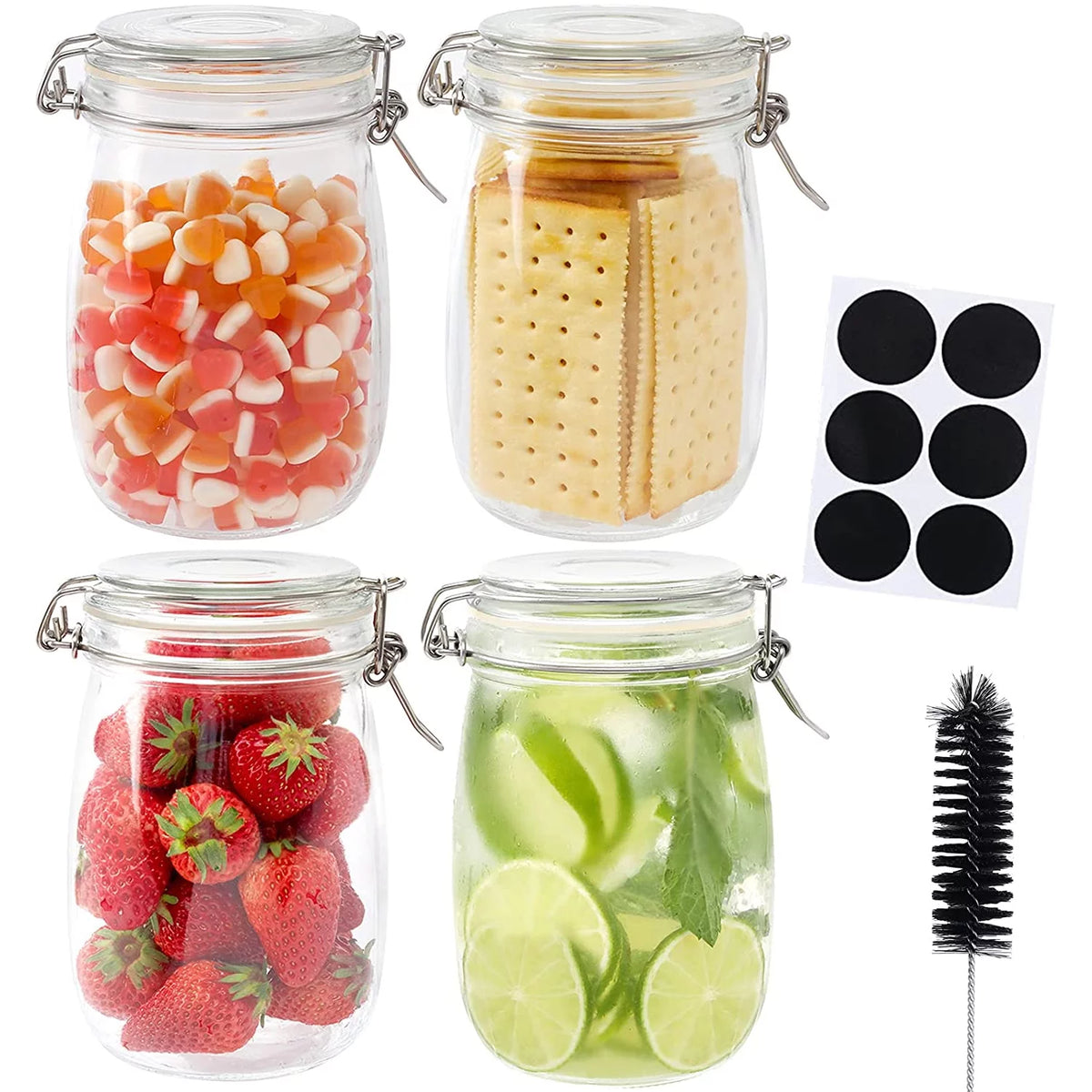34oz Glass Jars with Airtight Lids, Wide Mouth Mason Jars, 4 Pack Q5090