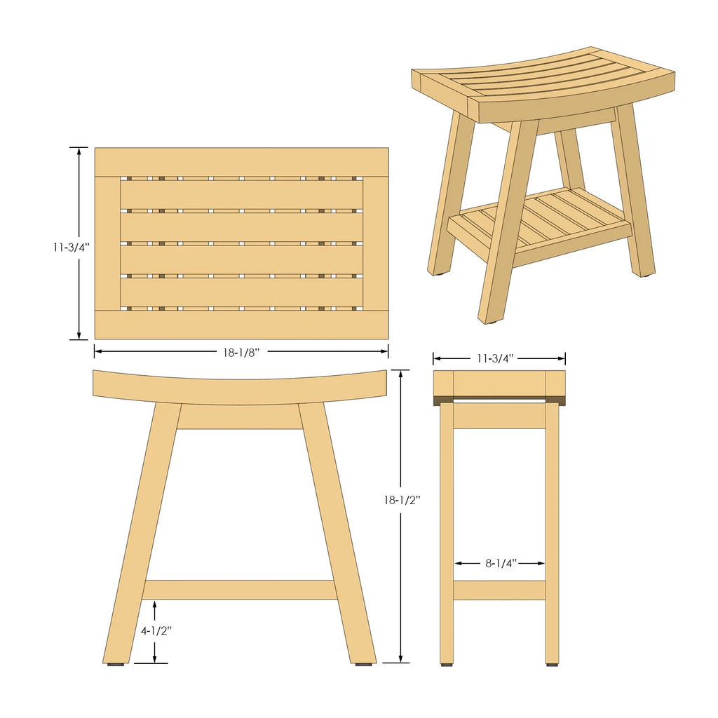 Solid Teak Fully Assembled Shower Bath Spa Stool Side Table Z77716