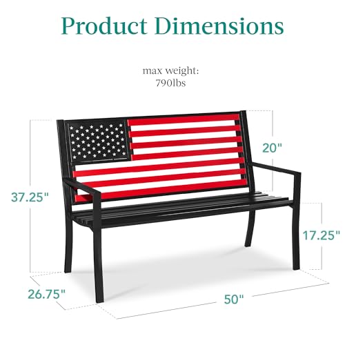 2-Person Steel Indoor/Outdoor Bench with American Flag, 790lb Capacity - Black A382140