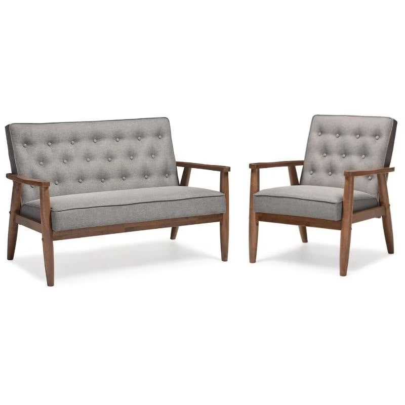 2 Piece Tufted Loveseat and Chair Set in Gray P751