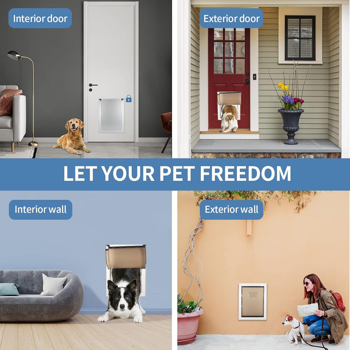 Dog Door with Slide-in Lock Panel and Magnetic Double Flaps, Aluminum Frame Pet Door (Medium) B887566