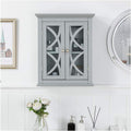 32.5 Inch Grey Wooden Storage Cabinet with Double Doors and Drawer Y481