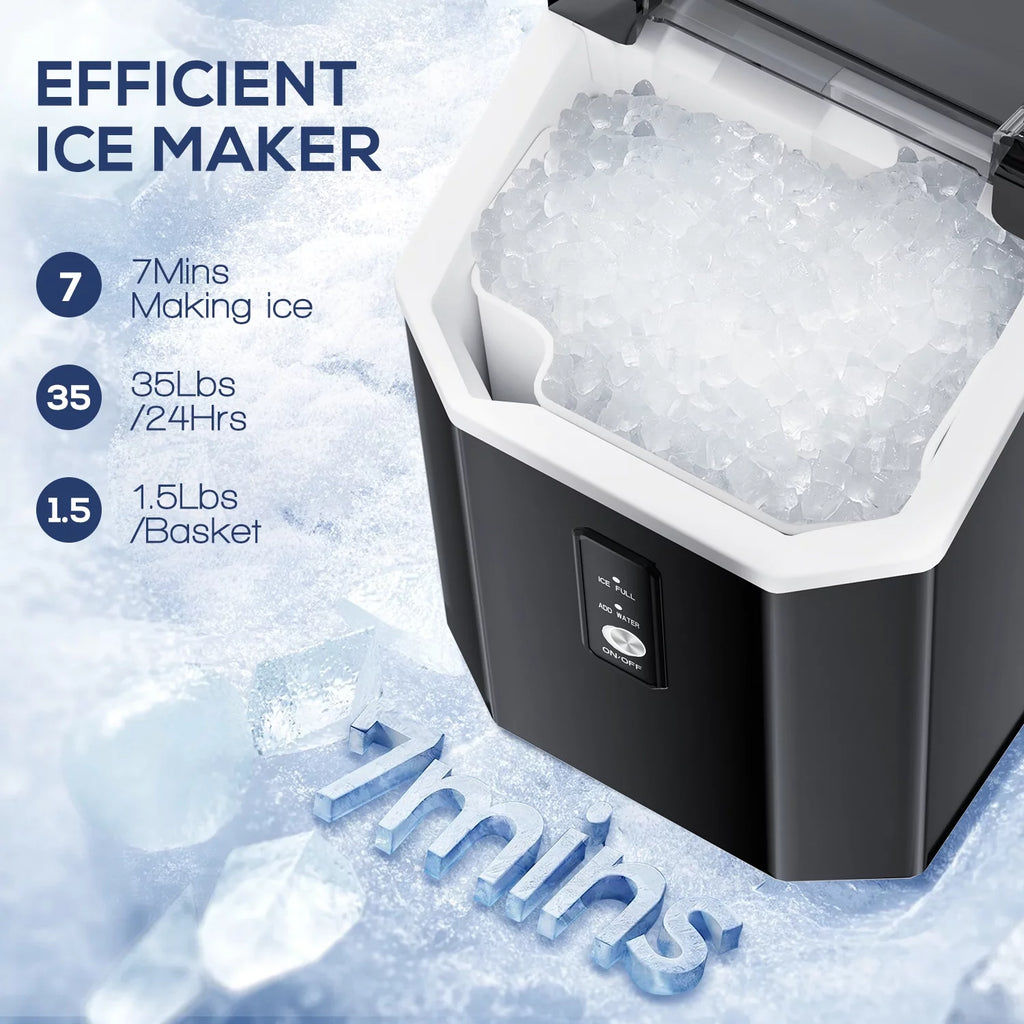 Nugget Ice Maker Countertop with Soft Chewable Pellet Ice, 34lbs/24H, Self-Cleaning, Black Z724