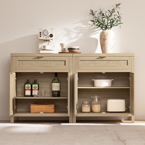 Rattan Storage Cabinet Set of 2 with Doors and Drawer Q6244