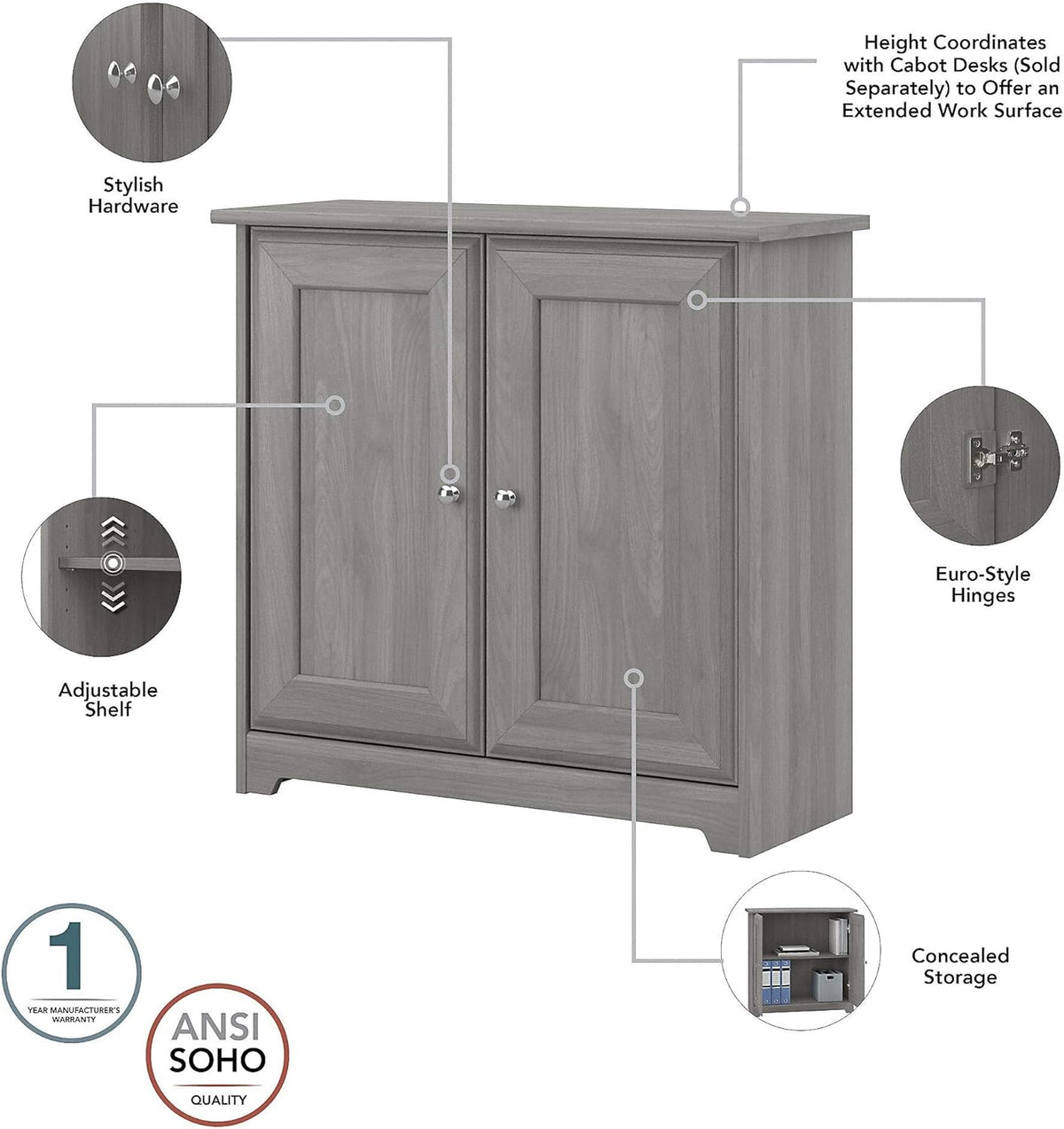 2 Door Low Storage Cabinet in Modern Gray A86556