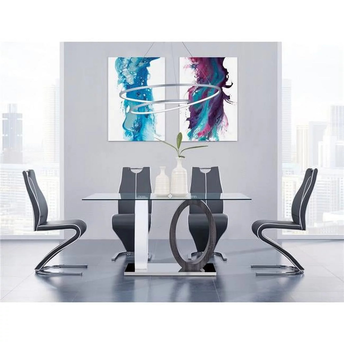 White & Grey Oval Dining Table with Glass Top P128