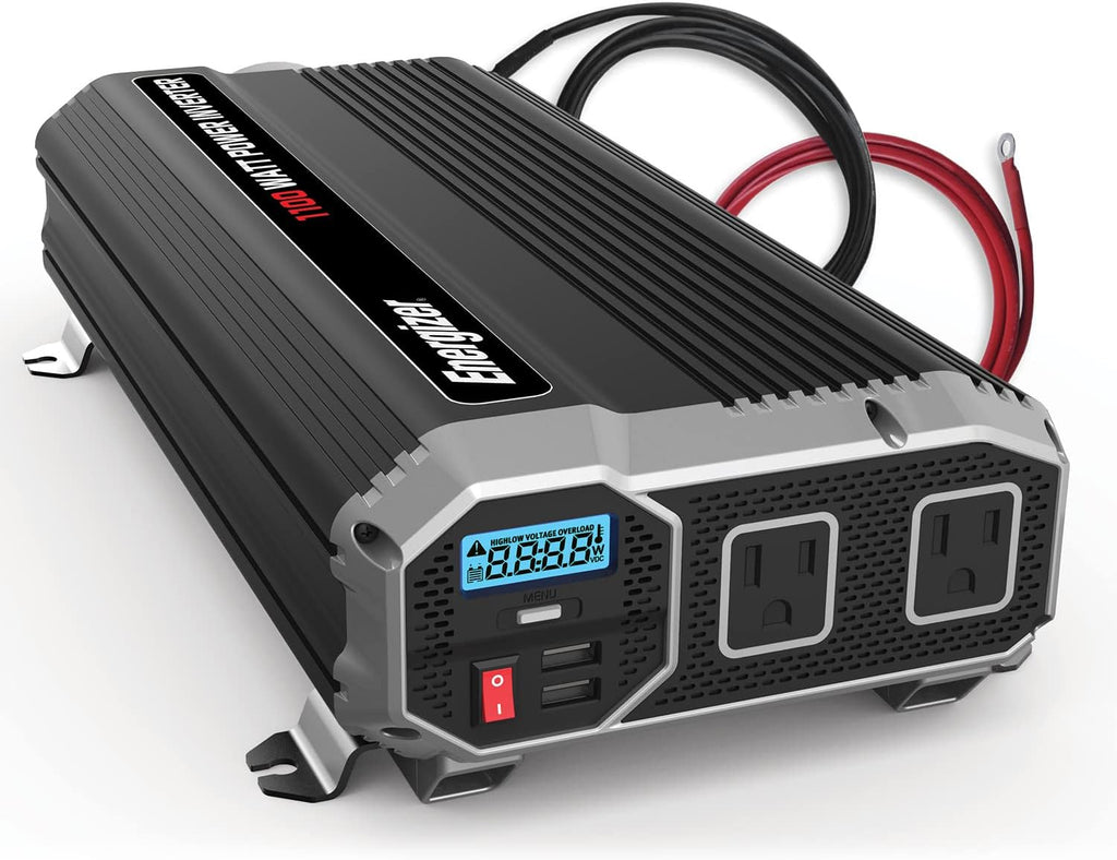 1100 Watts Modified Sine Wave Car Inverter, 12V to 110 Volts, Two AC Outlets, Two USB Ports (2.4 Amp) Z44164