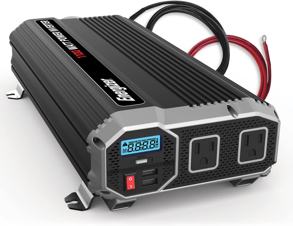 1100 Watts Modified Sine Wave Car Inverter, 12V to 110 Volts, Two AC Outlets, Two USB Ports (2.4 Amp) Z44164