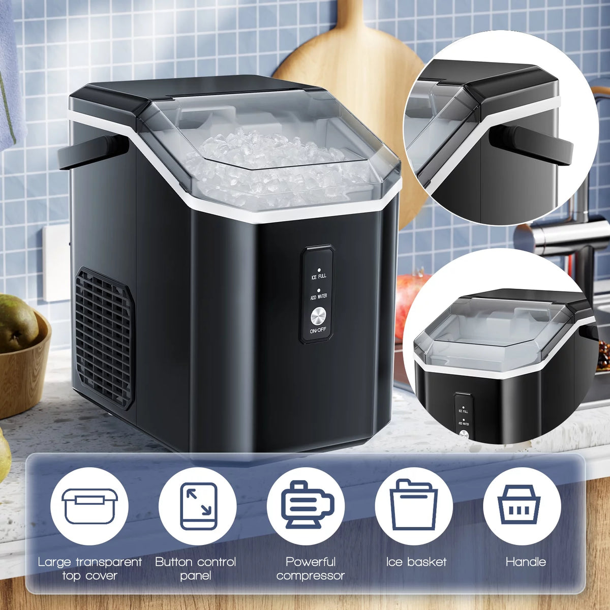 Nugget Ice Maker Countertop with Soft Chewable Pellet Ice, 34lbs/24H, Self-Cleaning, Black Z724