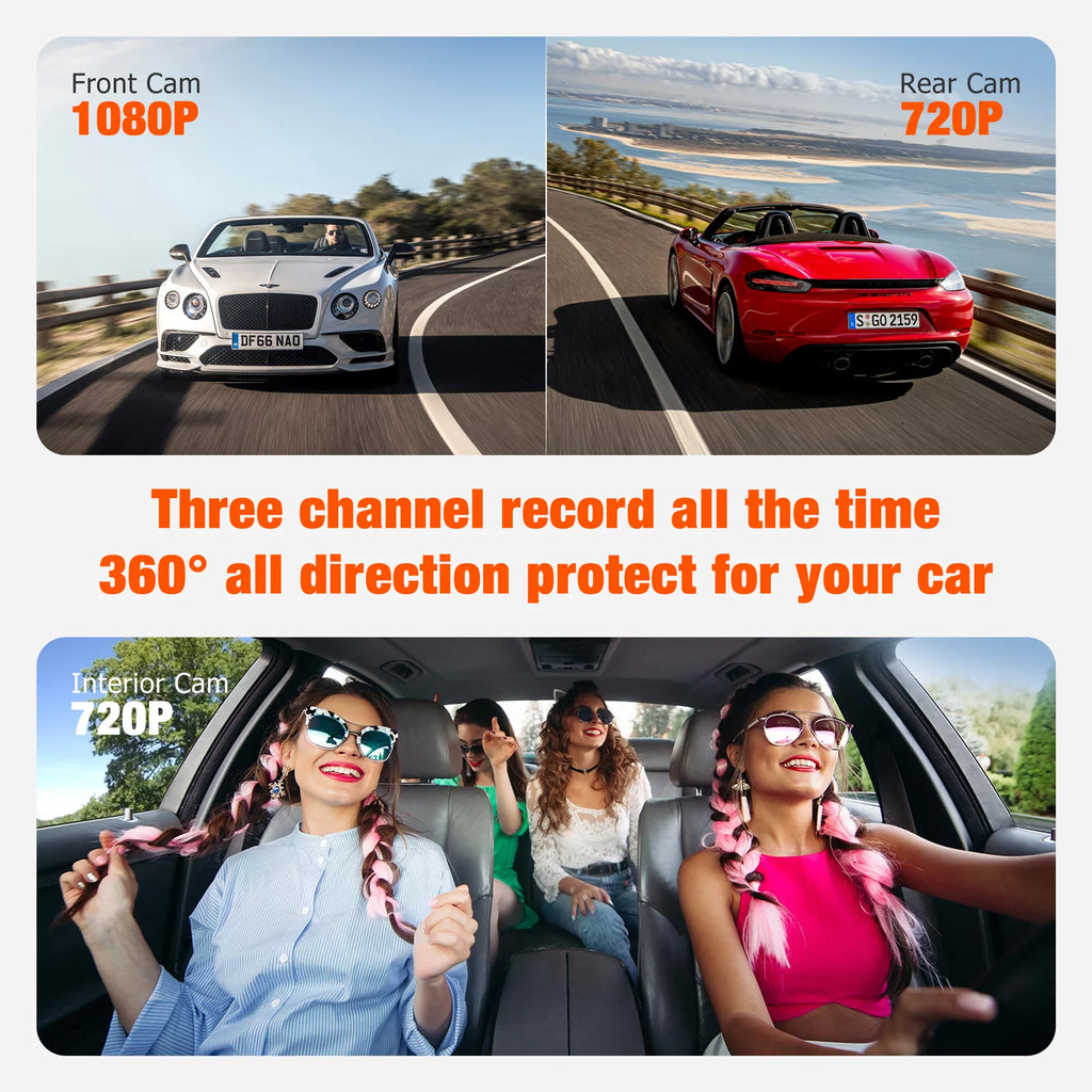 3 Channel 1080P Dash Cam with 64GB SD Card G3232