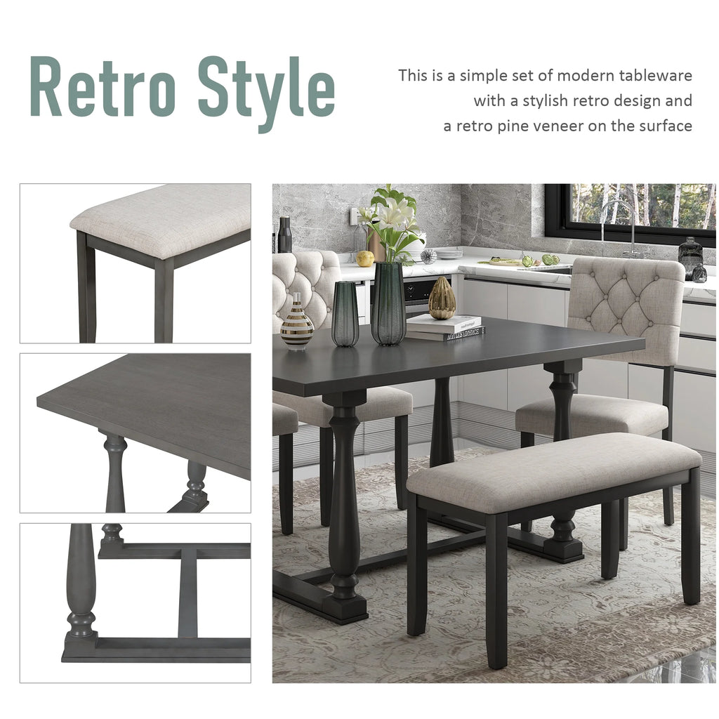 Rectangular Dining Table Set with Bench and 4 Upholstered Chairs X259752
