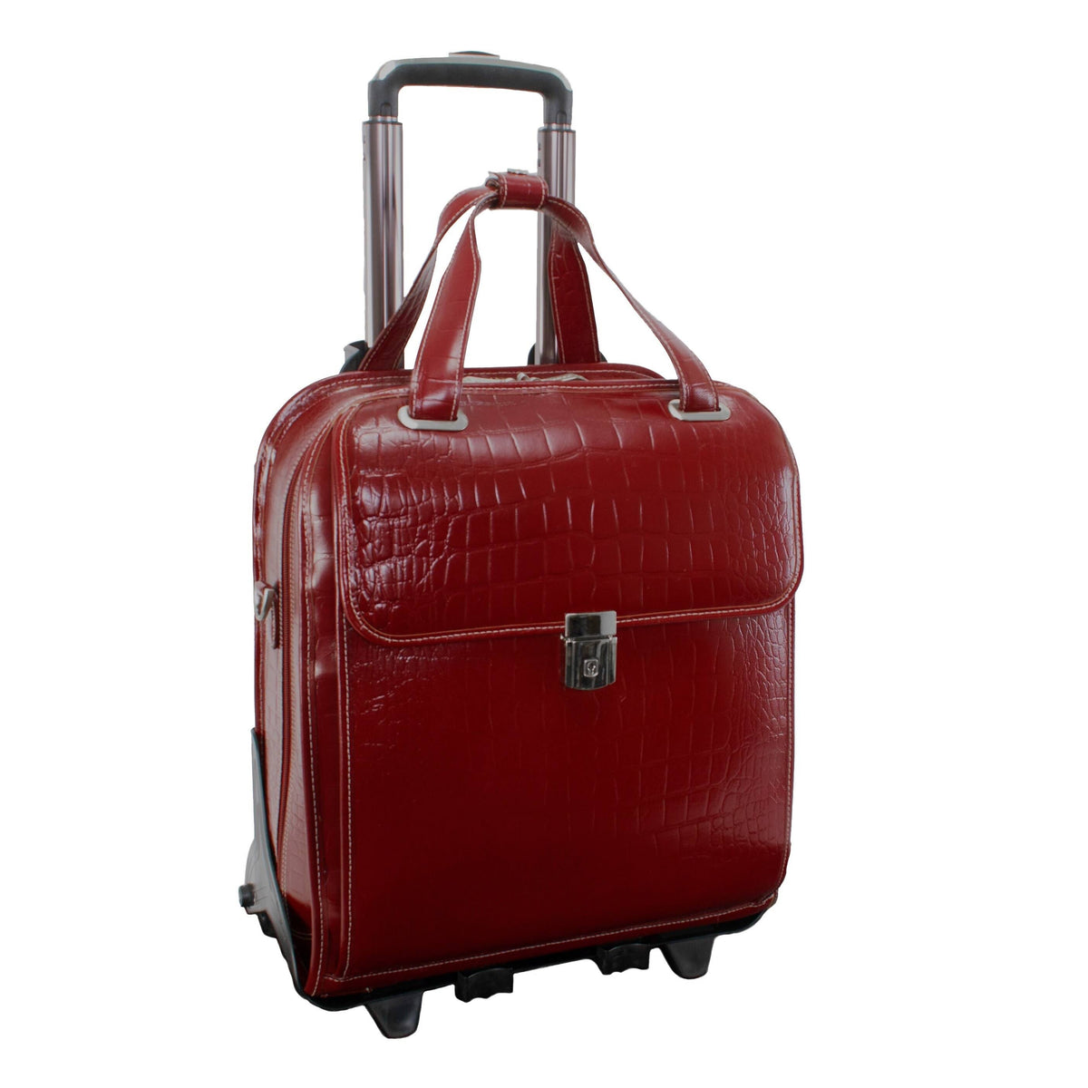 Red Leather Detachable-Wheeled Laptop Case P4345