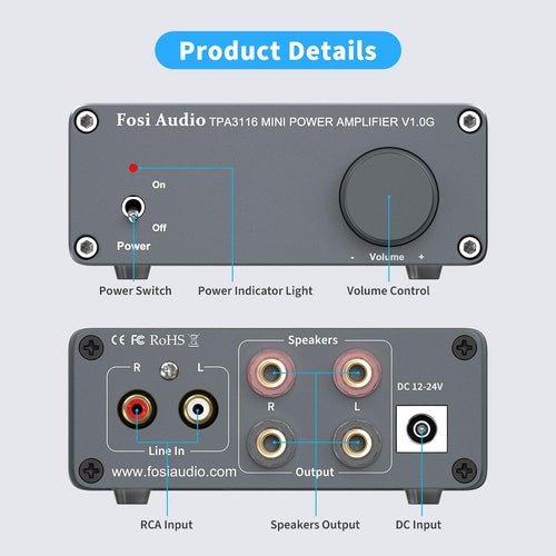 100W Power Amplifier with 8 Banana Plugs Mini Stereo 2 Channel Class D Digital Amp with Power Adapter B8367