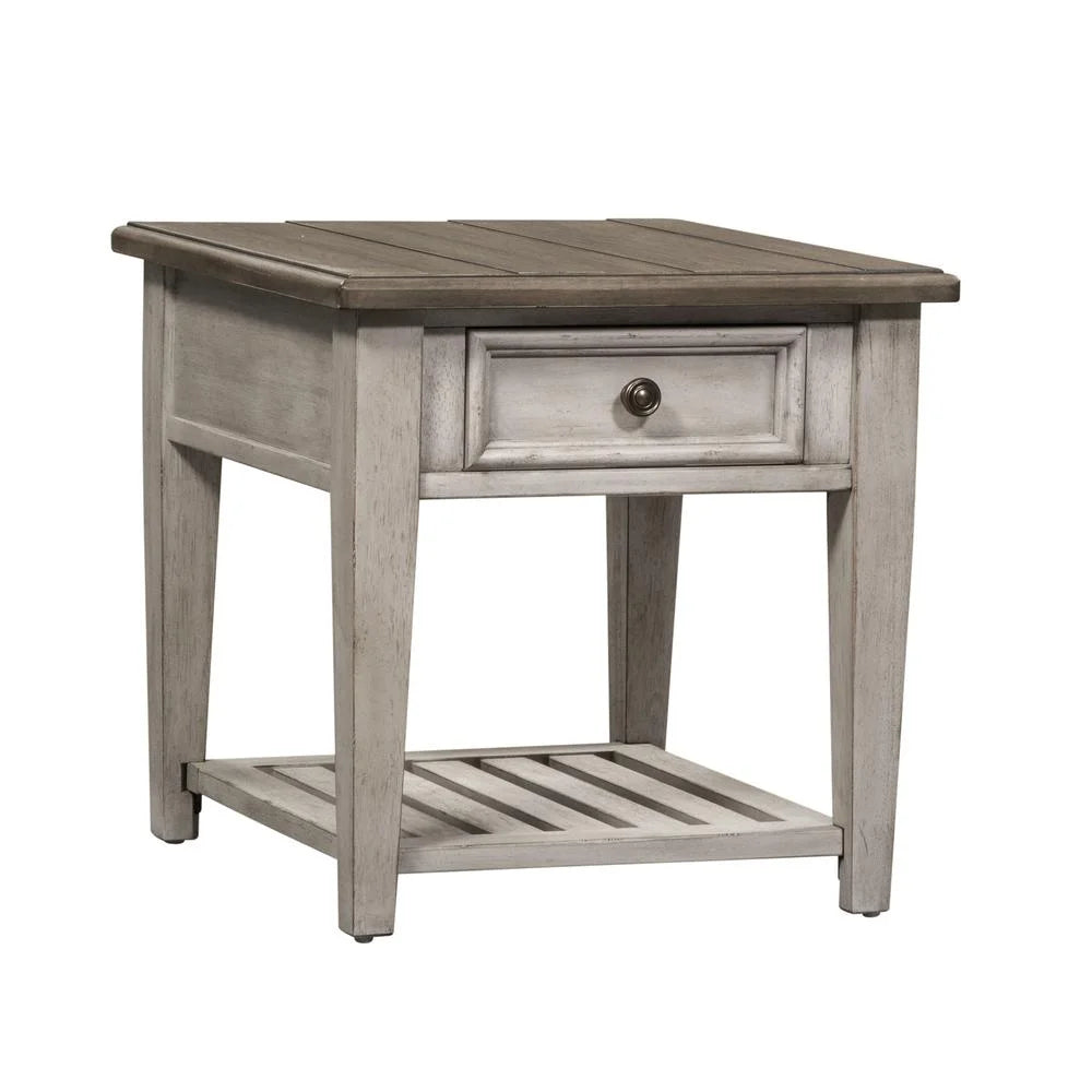 Off White Wood Drawer End Table F25455