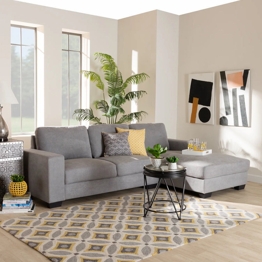 Light Grey Fabric Upholstered Sectional Sofa with Right Facing Chaise X38517