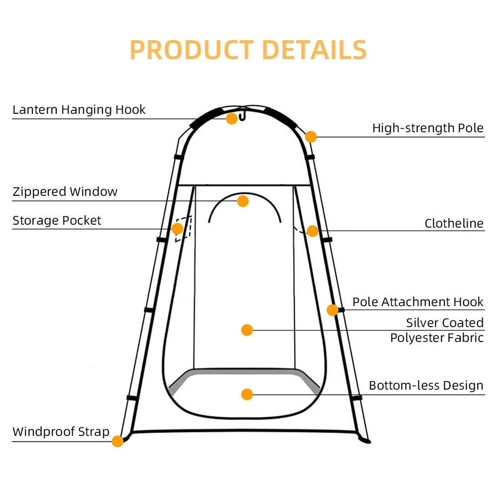 Portable Camping Shower Tent with Ventilation Window and Storage Pocket E447
