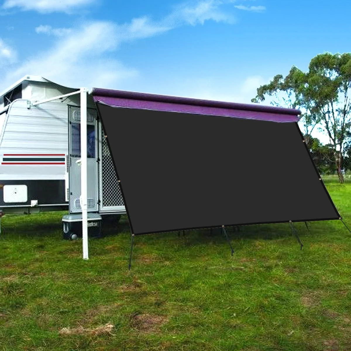 Black RV Awning Privacy Screen Shade Panel Kit, 8 x 16ft Q483