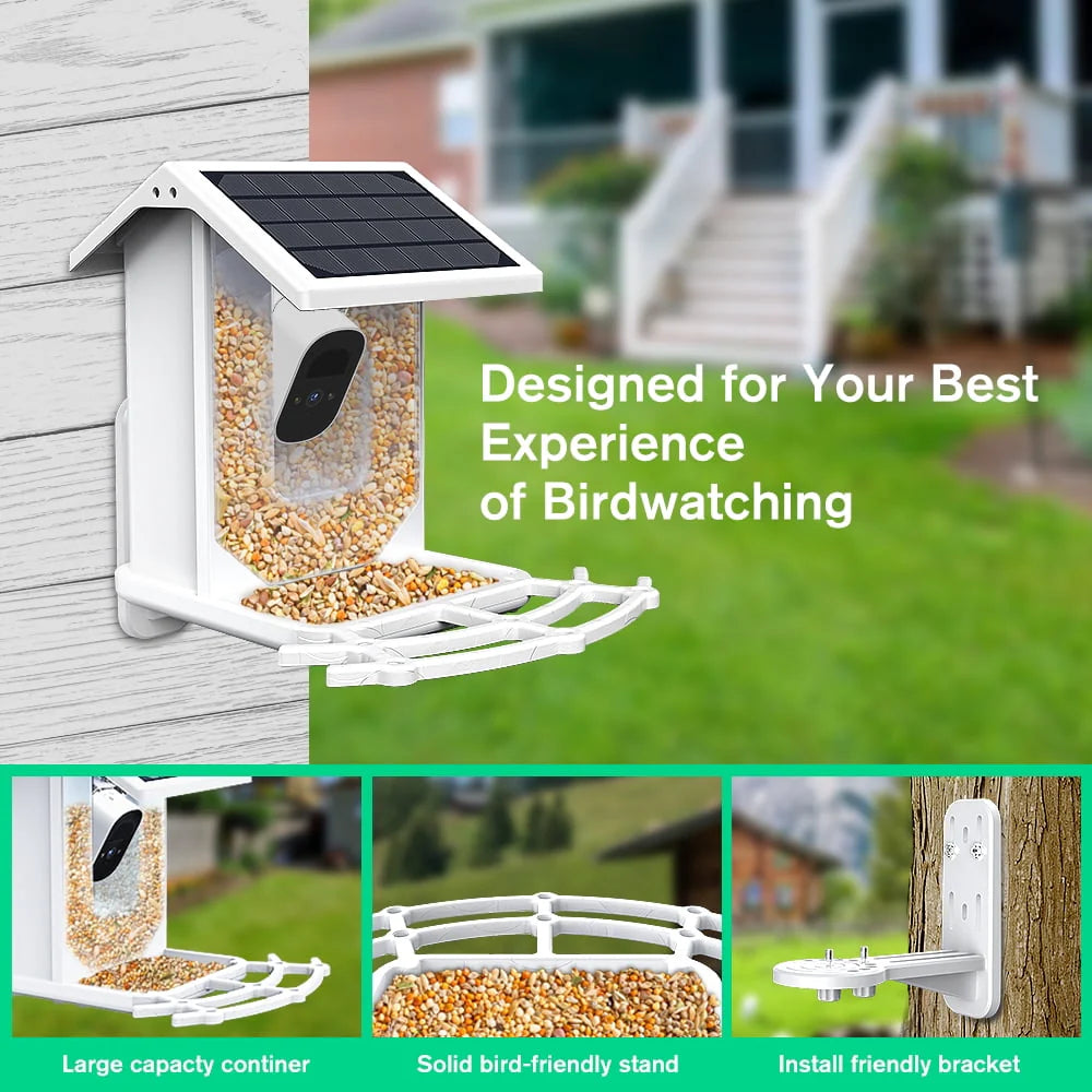 Smart Bird Feeder with Camera, Solar Panel, White X4026