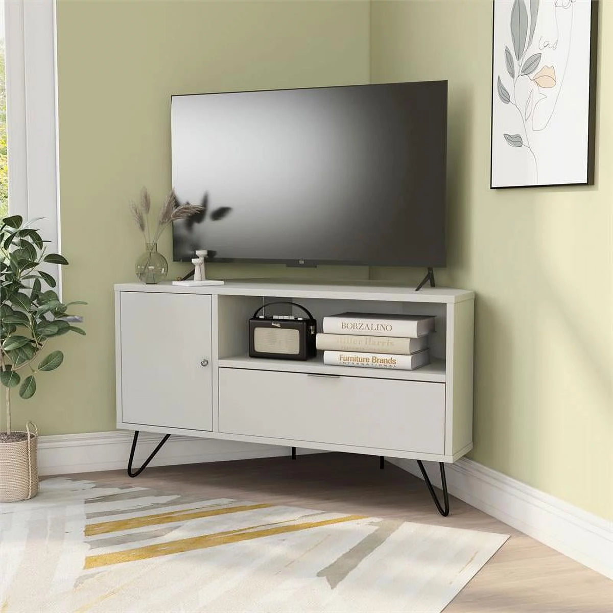 White Wood Corner TV Stand Z6968