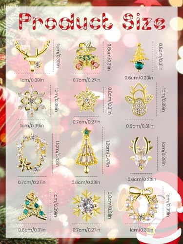 12PCS Christmas 3D Nail Charms Zircon Rhinestones Metal Nail Art Gems Z979