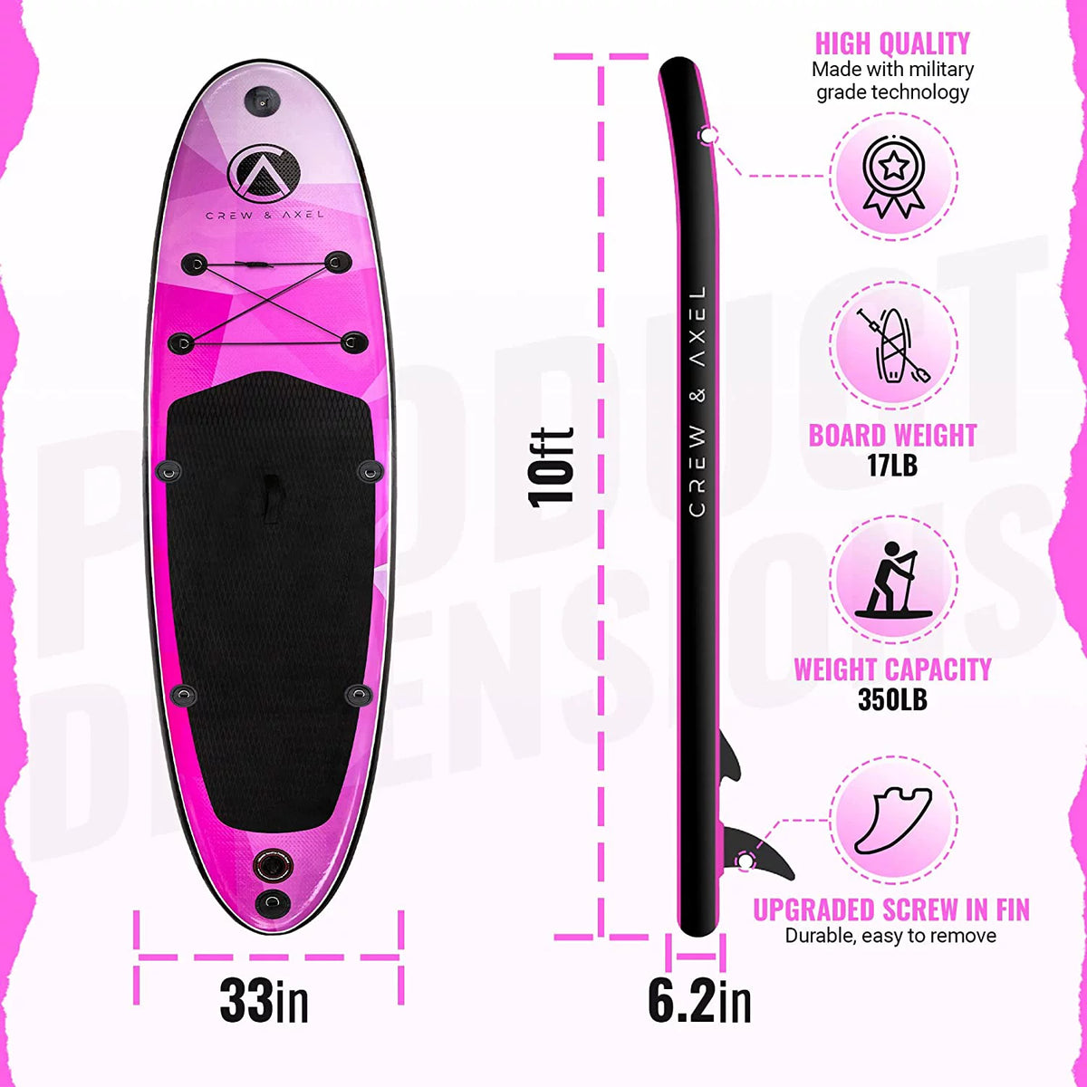 Inflatable Paddle Board SUP Kit Shiny Pink G99174
