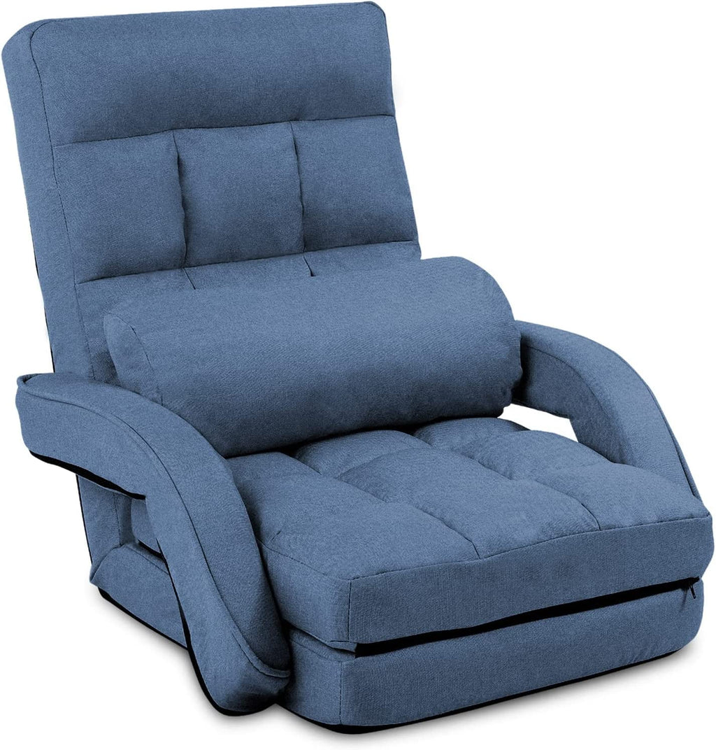 Adjustable Folding Floor Chair with Armrests and Pillow I1935