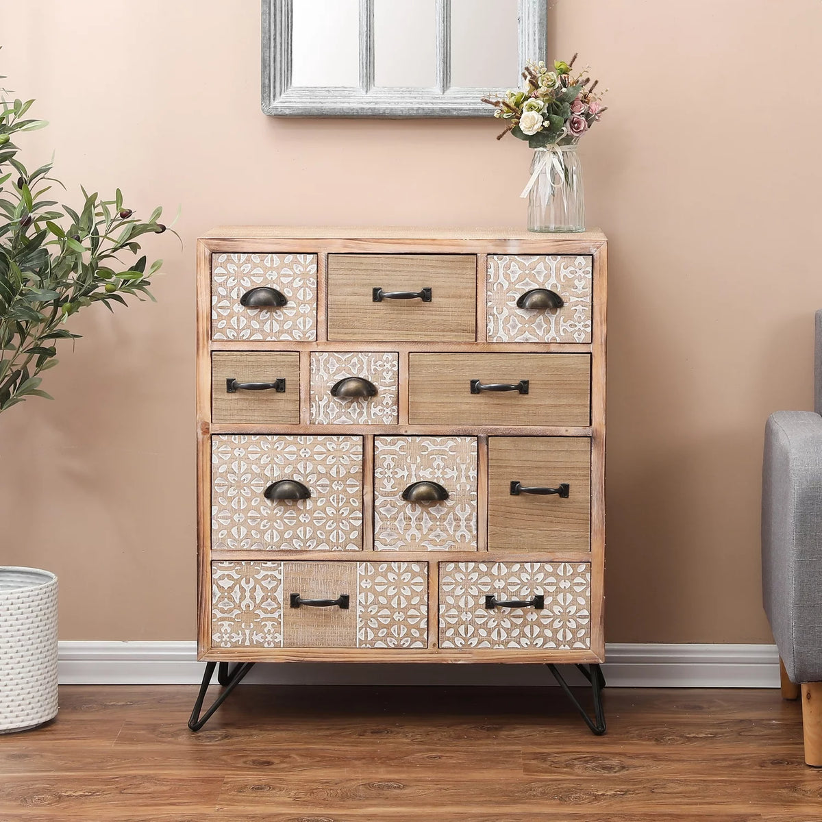 Rustic Brown Wood and Metal 11-Drawer Chest X68709