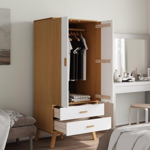 Solid Wood Wardrobe Armoire Closet with 2 Drawers, Gray and Brown 30.1"x20.9"x67.7" R583340