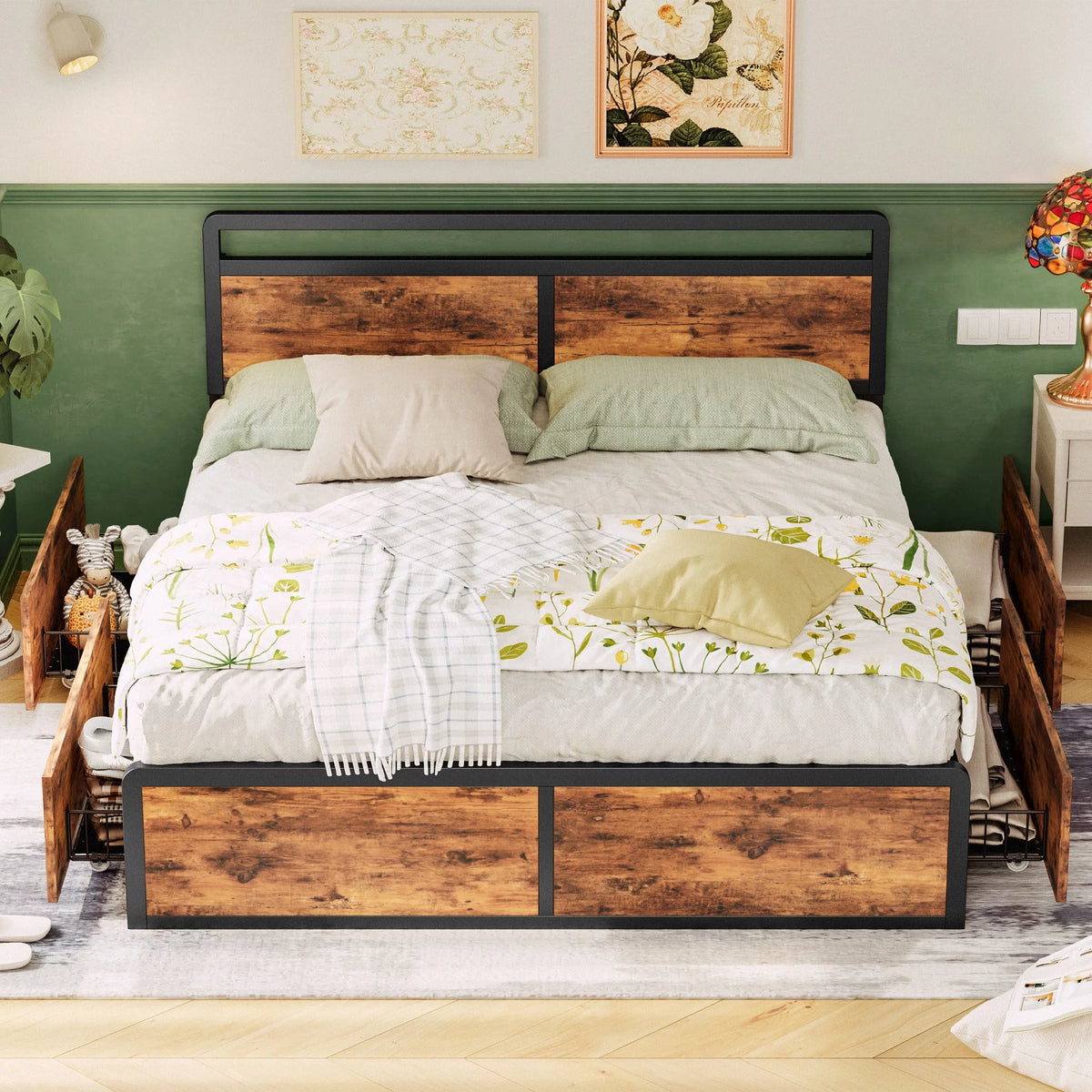 Queen Storage Bed Frame with Adjustable Headboard and 4 Drawers S127164