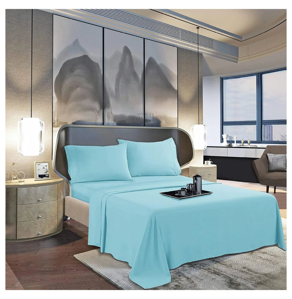 Queen 4 Piece Sheet Set, Aqua Blue W246