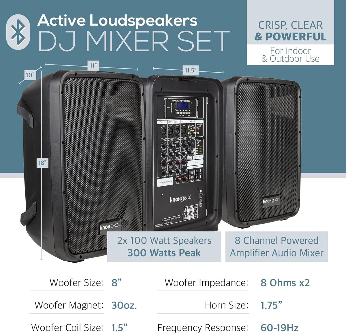 Portable 8” 300 Watt DJ PA System with Wired Microphone & Tripod Stands V3945