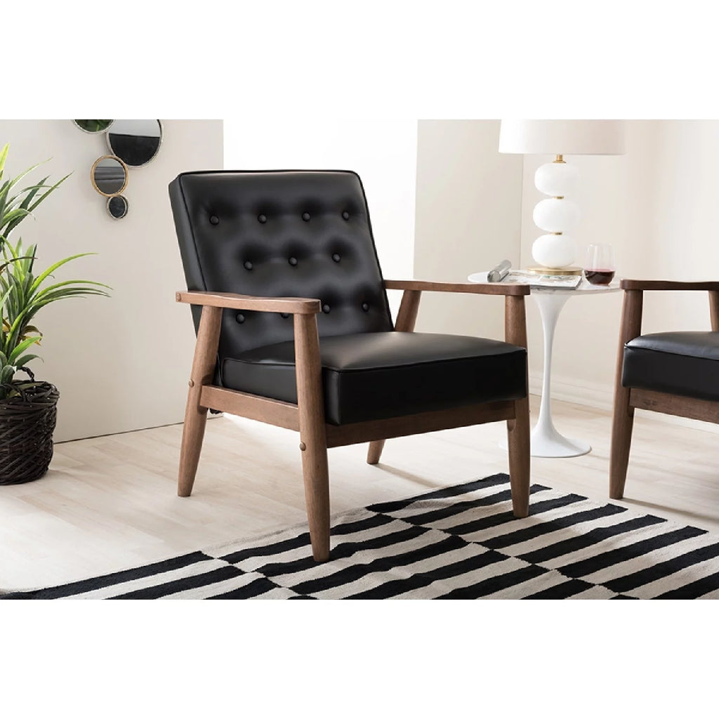 Black Faux Leather Upholstered Wooden Lounge Chair B71135