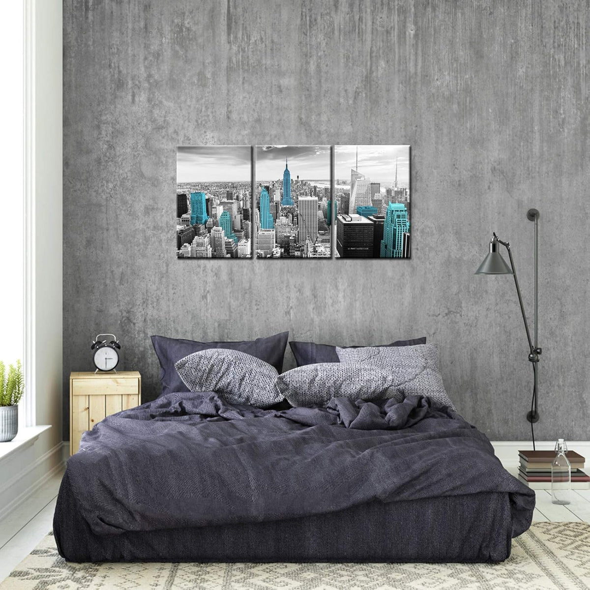 Black and White Teal Empire State Building Canvas Print E390