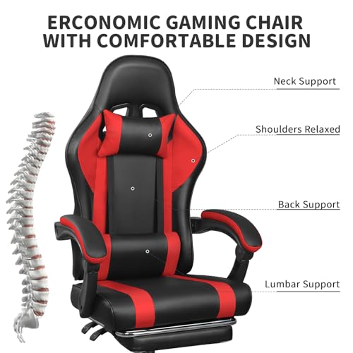 Black Red Gaming Chair with Footrest and Massage Lumbar Support Z632