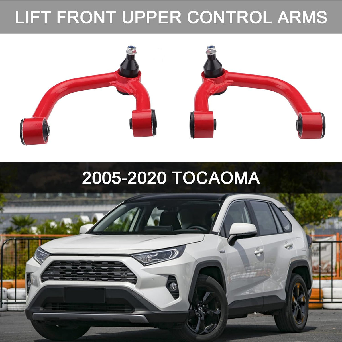 Front Upper Control Arms for 2005-2022 Tacoma, 2-4" Lift, Adjustable (Red) P4311