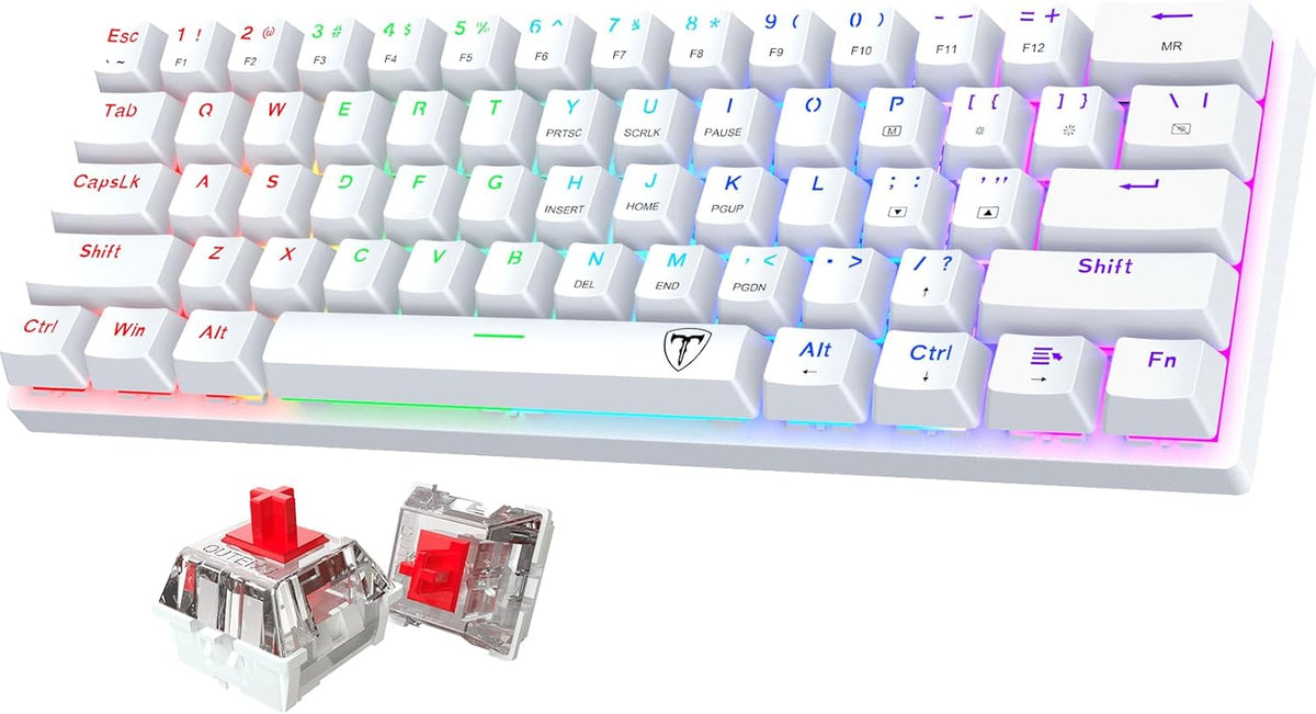 White 61 Keys Wired Mechanical Keyboard with Red Switches H219114