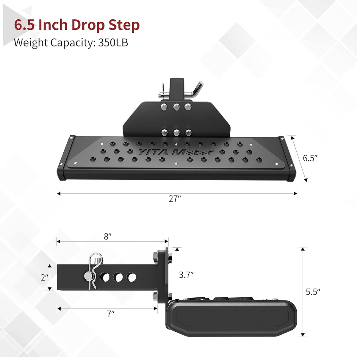 Aluminum Hitch Steps with 2 Receiver Bumper Guard Protector, Silver Non-Slip Textured Step Bar with Hitch Pin, Black Finish, 8.3 Wide C906477