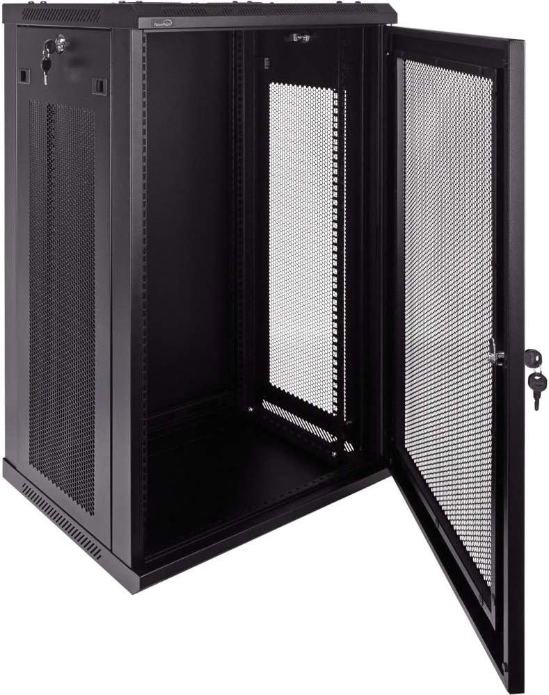 18U Wallmount Cabinet Enclosure 19-Inch Server Network Rack with Locking Perforated Door 16-Inches Deep Black A21432