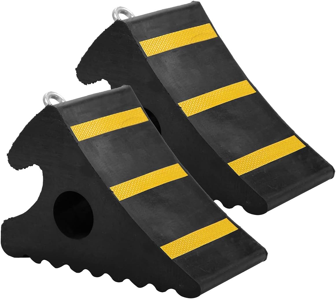 2 Pack Rubber Wheel Chocks with Metal Handle, 11.2 x 7.6 x 6" E573