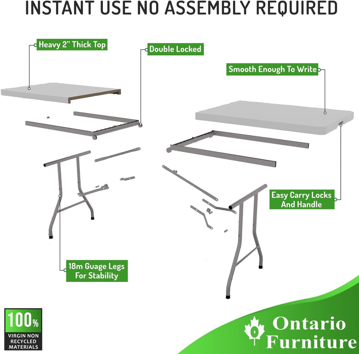 White 4 Foot Folding Utility Table with Carrying Handle K414