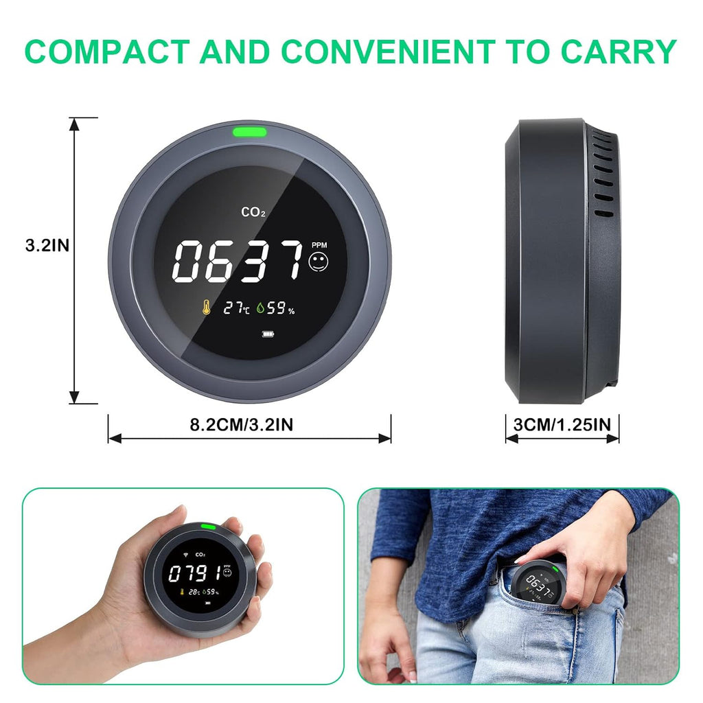 CO2 Monitor Temperature and Relative Humidity Meter, NDIR Sensor, 0~5000ppm, Pack of 2 F12337