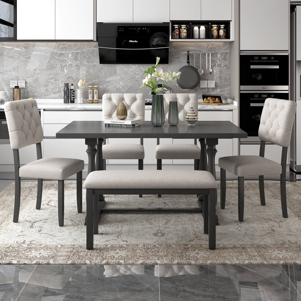 Rectangular Dining Table Set with Bench and 4 Upholstered Chairs X259752